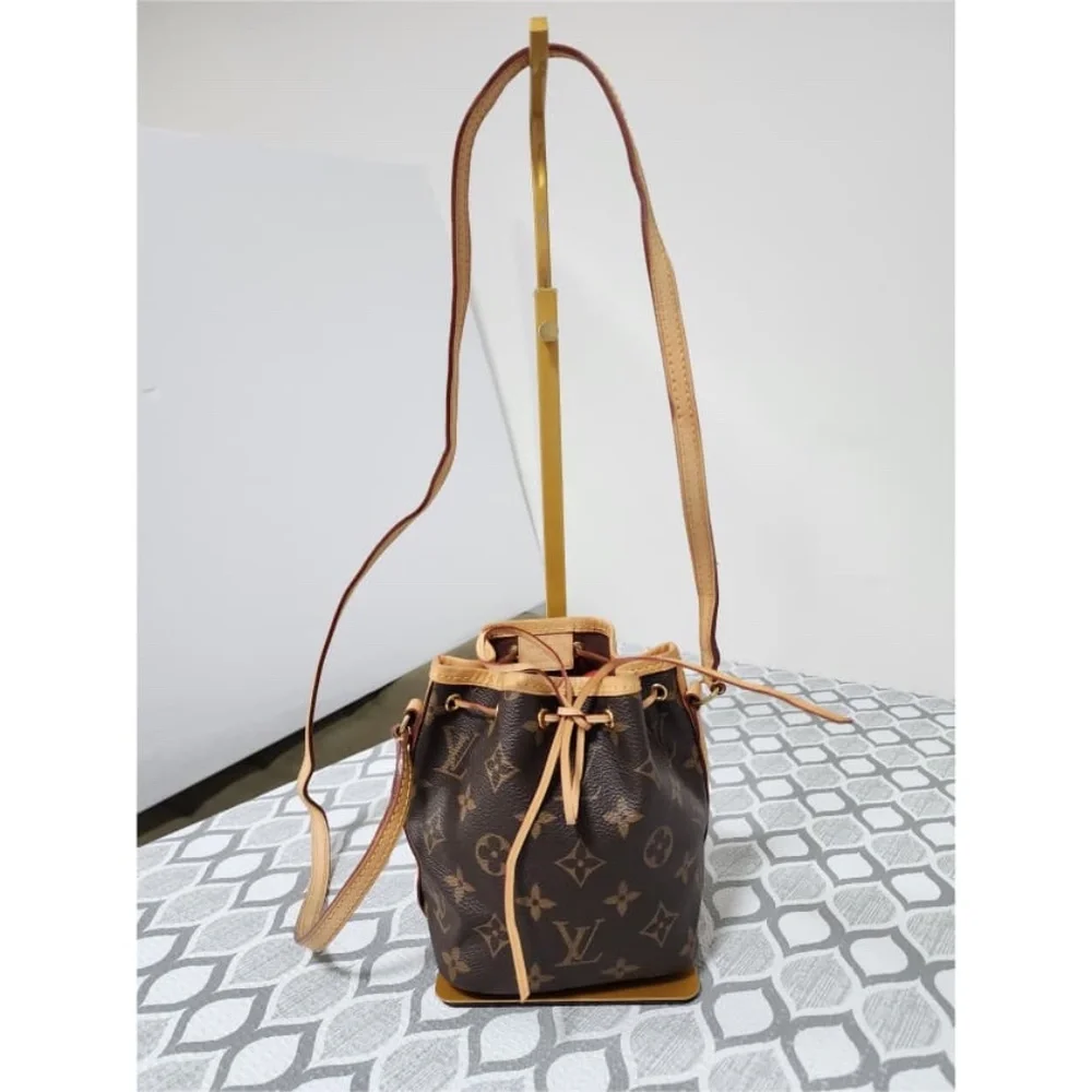 Authentic LOUIS VUITTON Monogram Nano Noe Bucket Bag Brown/Beige